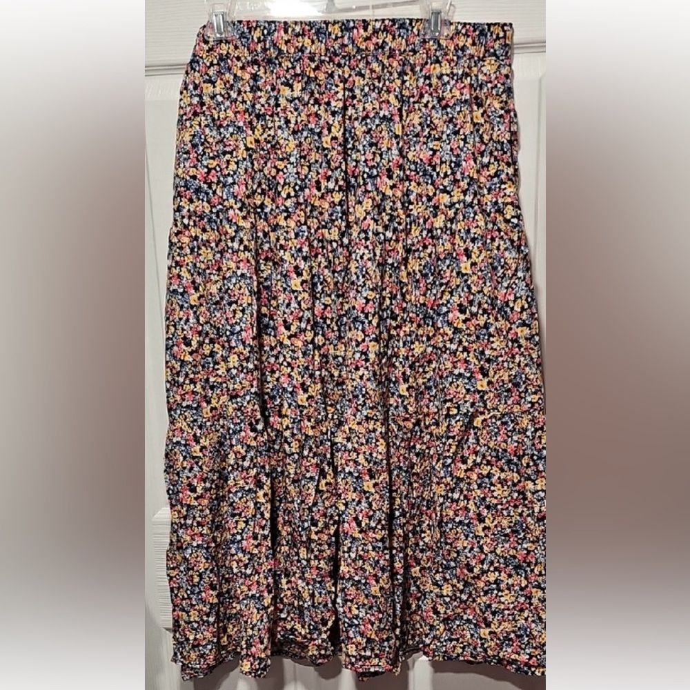 Old Navy Navy Floral Smocked long skirt with Coral & Yellow Blooms